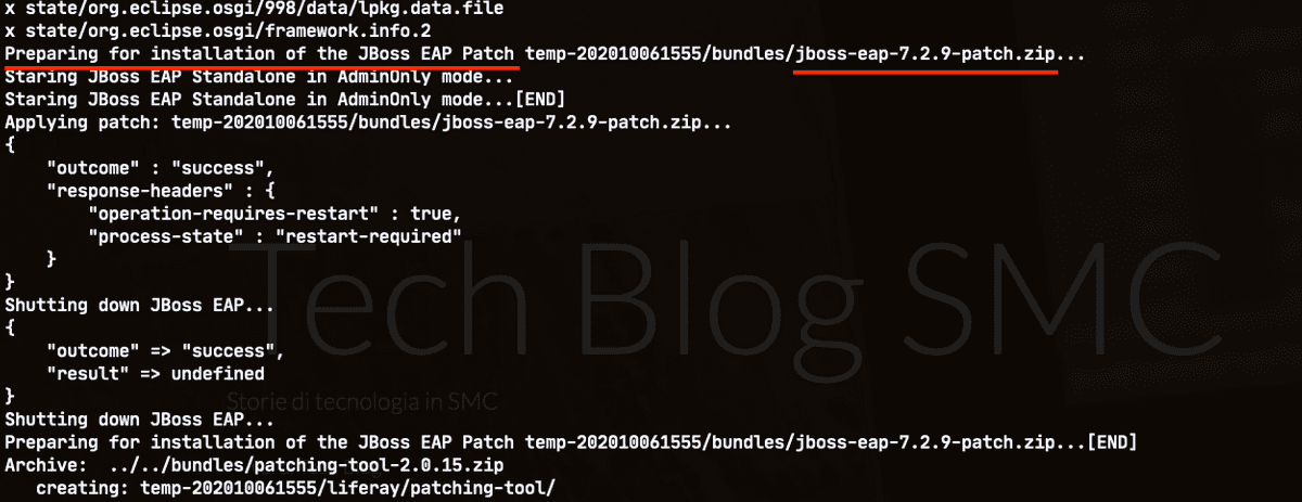 Figure 12 - Patch application on JBoss EAP 7.2.0 during the image build process