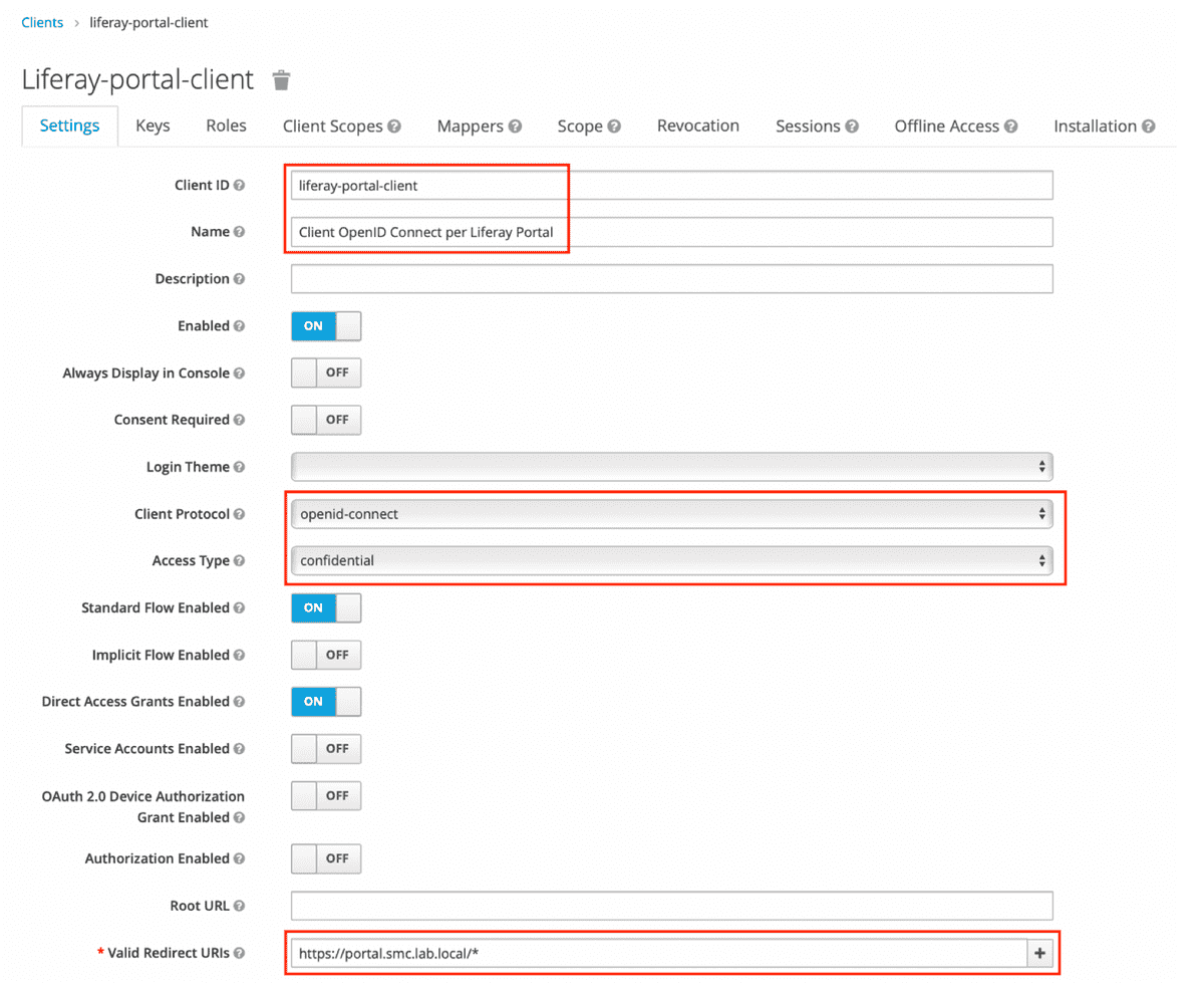 Figure 7 - Completing the OpenID Connect Client configuration for the Liferay portal